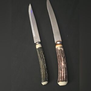 Vintage Set of 2 Knives Nevco Steak Knife Set Japan Faux Stag Horn